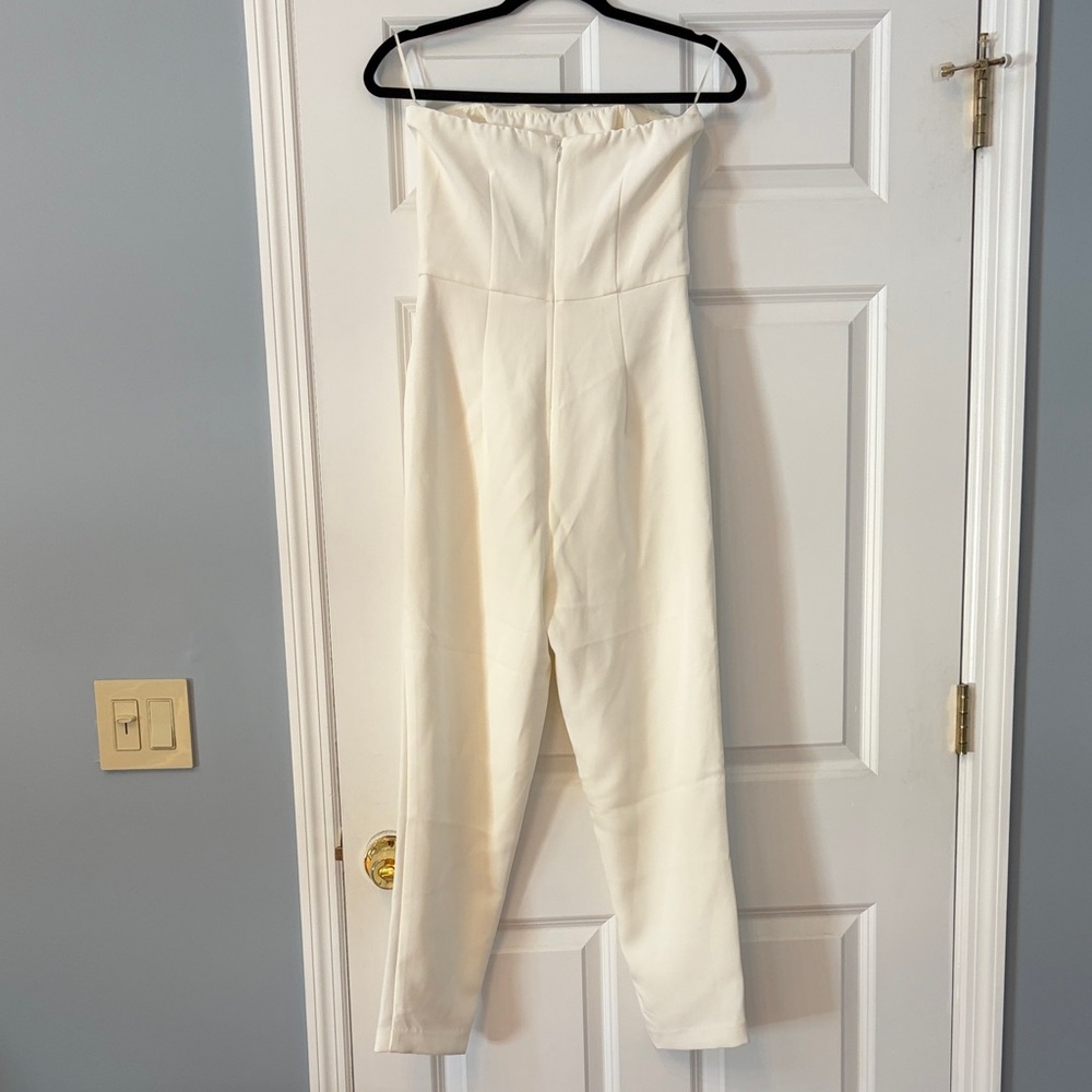 Express Strapless Cream Jumpsuit - Picture 2 of 3
